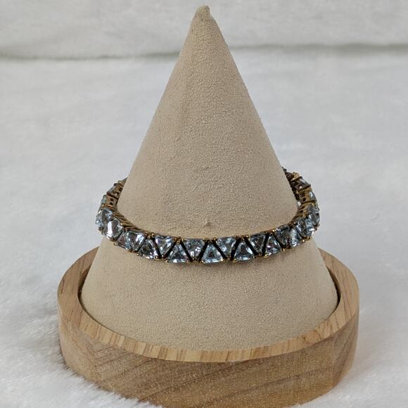 RF Jewelry - Lab Blue Topaz Trillion Cut Tennis Bracelet 7" S925 10K Gold Vermeil RF Signed